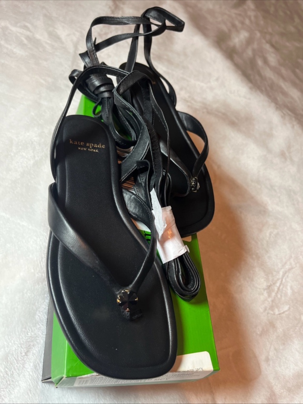 kate spade Black Lace-Up Toe-Post Sandals with Ankle Wraps size 5.5 B - Picture 2 of 7